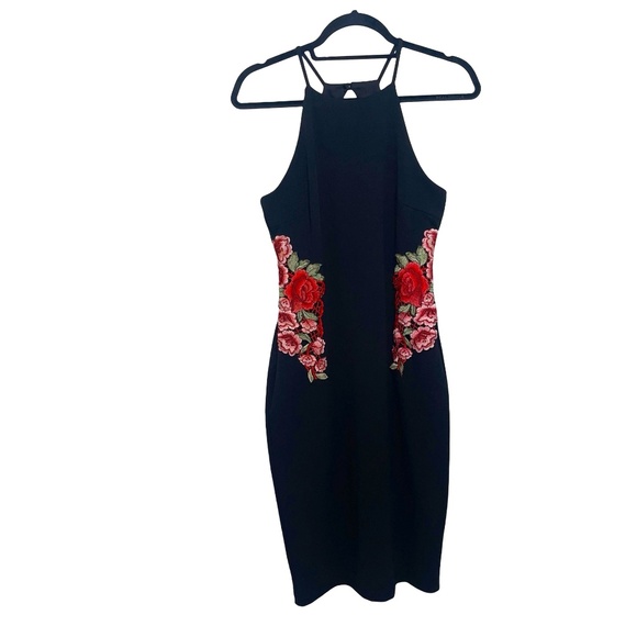 Rebecca B Women's Cocktail Mini Roses Embroidered Halter Dress Sz 8 NWT - Picture 1 of 10